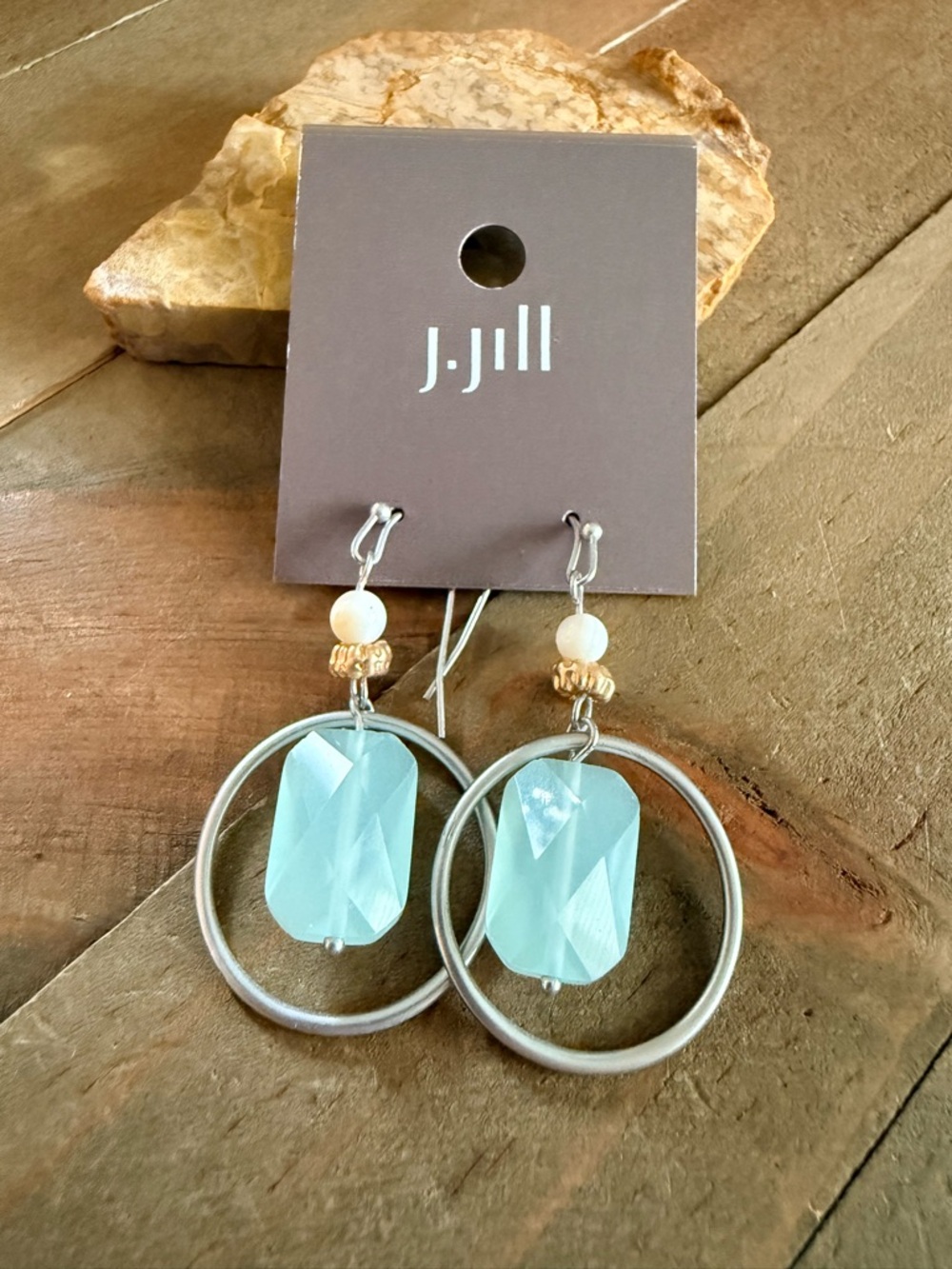 J. Jill Blue Faceted Drop Earrings Silver Hoop Dangle Boho Minimalist